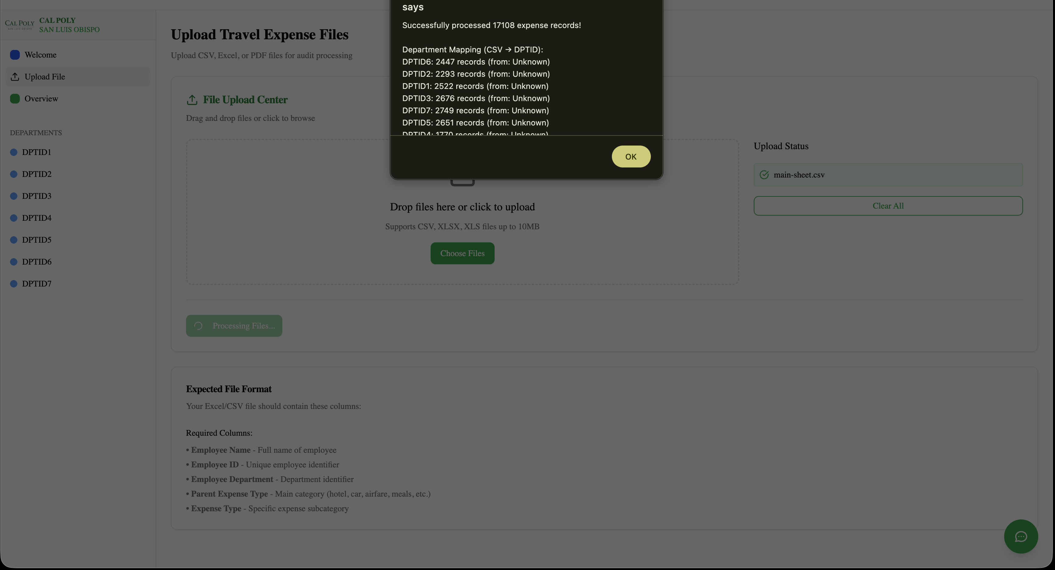 File Processing Modal