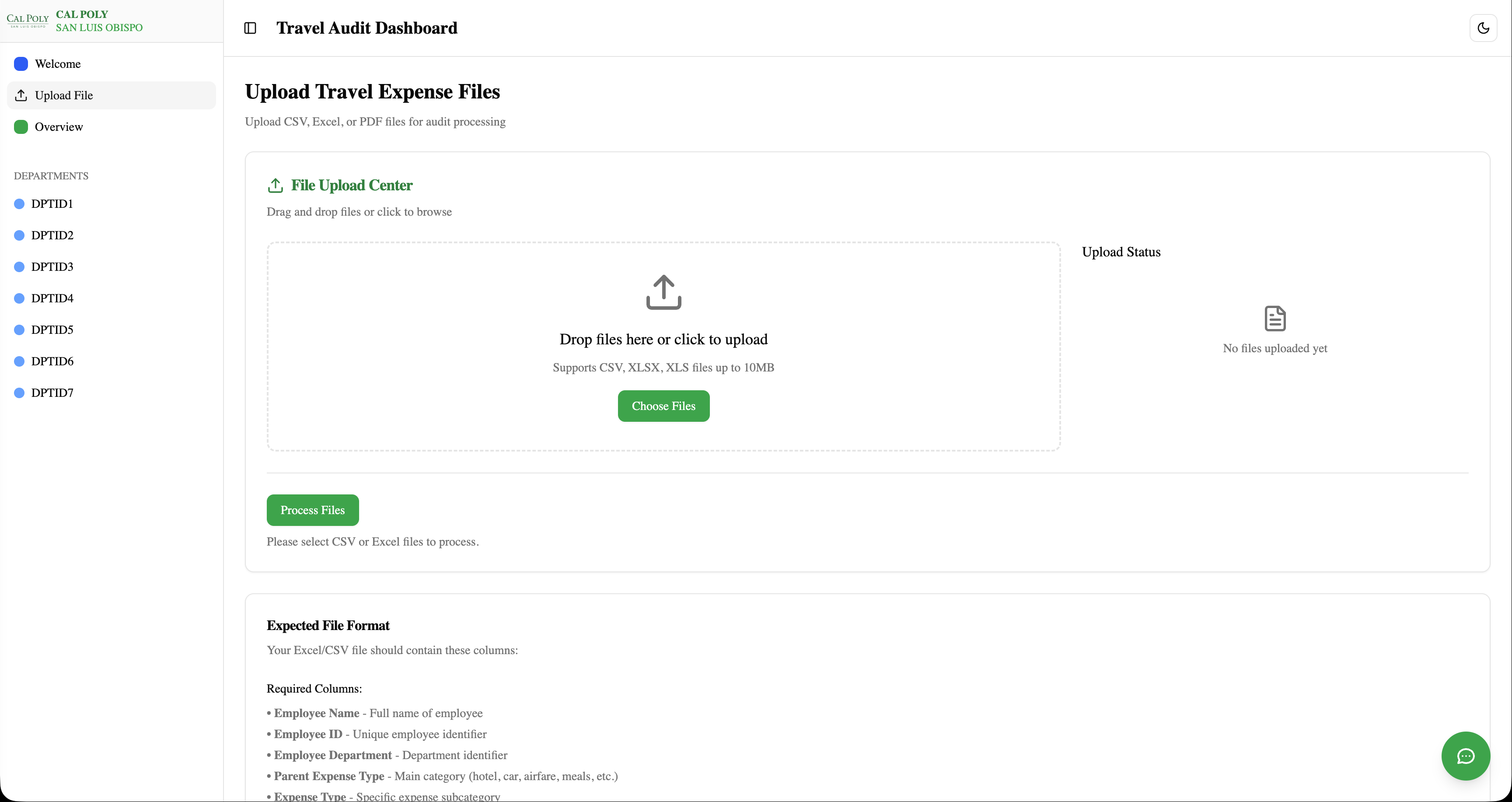 ExpenseSight File Upload Screen